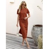 image:imageANRABESS Womens 2 Piece Striped Sweater Skirt SetBrick Red Black Stripe