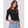 image:imageANRABESS Womens 34 Long Sleeve Shirts Ribbed Slim Fitted Fall TopsBlack