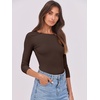 image:imageANRABESS Womens 34 Long Sleeve Shirts Ribbed Slim Fitted Fall TopsBrown