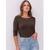 image:imageANRABESS Womens 34 Long Sleeve Shirts Ribbed Slim Fitted Fall TopsBrown