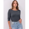 image:imageANRABESS Womens 34 Long Sleeve Shirts Ribbed Slim Fitted Fall TopsCharcoal