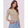 image:imageANRABESS Womens 34 Long Sleeve Shirts Ribbed Slim Fitted Fall TopsLight Khaki