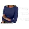 image:imageANRABESS Womens 34 Long Sleeve Shirts Ribbed Slim Fitted Fall TopsNavy Blue