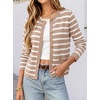 image:imageANRABESS Womens Button Down Cropped Striped Cardigan SweatersApricot White Stripe