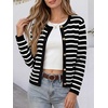 image:imageANRABESS Womens Button Down Cropped Striped Cardigan SweatersBlack White Stripe
