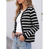 image:imageANRABESS Womens Button Down Cropped Striped Cardigan SweatersBlack White Stripe