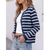 image:imageANRABESS Womens Button Down Cropped Striped Cardigan SweatersBlue White Stripe