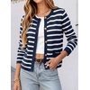 image:imageANRABESS Womens Button Down Cropped Striped Cardigan SweatersBlue White Stripe
