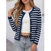 image:imageANRABESS Womens Button Down Cropped Striped Cardigan SweatersBlue White Stripe