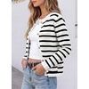image:imageANRABESS Womens Button Down Cropped Striped Cardigan SweatersWhite Black Stripe