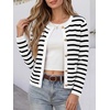 image:imageANRABESS Womens Button Down Cropped Striped Cardigan SweatersWhite Black Stripe