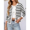image:imageANRABESS Womens Button Down Cropped Striped Cardigan SweatersWhite Black Stripe