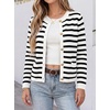 image:imageANRABESS Womens Button Down Cropped Striped Cardigan SweatersWhite Black Stripe