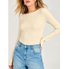image:imageANRABESS Womens Double Lined Fitted Shirts Fall Long Sleeve Boat Neck TopsBeige
