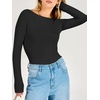 image:imageANRABESS Womens Double Lined Fitted Shirts Fall Long Sleeve Boat Neck TopsBlack