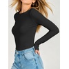 image:imageANRABESS Womens Double Lined Fitted Shirts Fall Long Sleeve Boat Neck TopsBlack