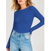 image:imageANRABESS Womens Double Lined Fitted Shirts Fall Long Sleeve Boat Neck TopsBlue