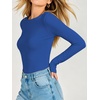 image:imageANRABESS Womens Double Lined Fitted Shirts Fall Long Sleeve Boat Neck TopsBlue