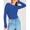 image:imageANRABESS Womens Double Lined Fitted Shirts Fall Long Sleeve Boat Neck TopsBlue