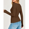 image:imageANRABESS Womens Double Lined Fitted Shirts Fall Long Sleeve Boat Neck TopsBrown