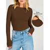 image:imageANRABESS Womens Double Lined Fitted Shirts Fall Long Sleeve Boat Neck TopsBrown