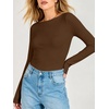 image:imageANRABESS Womens Double Lined Fitted Shirts Fall Long Sleeve Boat Neck TopsBrown