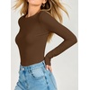 image:imageANRABESS Womens Double Lined Fitted Shirts Fall Long Sleeve Boat Neck TopsBrown