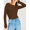 image:imageANRABESS Womens Double Lined Fitted Shirts Fall Long Sleeve Boat Neck TopsBrown