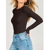 image:imageANRABESS Womens Double Lined Fitted Shirts Fall Long Sleeve Boat Neck TopsDeep Brown