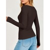 image:imageANRABESS Womens Double Lined Fitted Shirts Fall Long Sleeve Boat Neck TopsDeep Brown