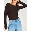 image:imageANRABESS Womens Double Lined Fitted Shirts Fall Long Sleeve Boat Neck TopsDeep Brown