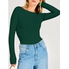 image:imageANRABESS Womens Double Lined Fitted Shirts Fall Long Sleeve Boat Neck TopsDeep Green