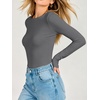 image:imageANRABESS Womens Double Lined Fitted Shirts Fall Long Sleeve Boat Neck TopsGrey