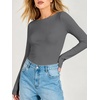 image:imageANRABESS Womens Double Lined Fitted Shirts Fall Long Sleeve Boat Neck TopsGrey