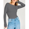 image:imageANRABESS Womens Double Lined Fitted Shirts Fall Long Sleeve Boat Neck TopsGrey