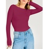image:imageANRABESS Womens Double Lined Fitted Shirts Fall Long Sleeve Boat Neck TopsHot Pink