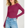 image:imageANRABESS Womens Double Lined Fitted Shirts Fall Long Sleeve Boat Neck TopsHot Pink