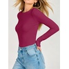 image:imageANRABESS Womens Double Lined Fitted Shirts Fall Long Sleeve Boat Neck TopsHot Pink