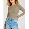 image:imageANRABESS Womens Double Lined Fitted Shirts Fall Long Sleeve Boat Neck TopsKhaki