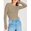 image:imageANRABESS Womens Double Lined Fitted Shirts Fall Long Sleeve Boat Neck TopsKhaki