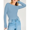 image:imageANRABESS Womens Double Lined Fitted Shirts Fall Long Sleeve Boat Neck TopsLight Blue