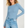image:imageANRABESS Womens Double Lined Fitted Shirts Fall Long Sleeve Boat Neck TopsLight Blue