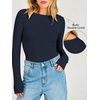 image:imageANRABESS Womens Double Lined Fitted Shirts Fall Long Sleeve Boat Neck TopsNavy Blue