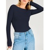 image:imageANRABESS Womens Double Lined Fitted Shirts Fall Long Sleeve Boat Neck TopsNavy Blue