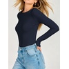 image:imageANRABESS Womens Double Lined Fitted Shirts Fall Long Sleeve Boat Neck TopsNavy Blue