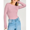 image:imageANRABESS Womens Double Lined Fitted Shirts Fall Long Sleeve Boat Neck TopsPink