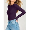 image:imageANRABESS Womens Double Lined Fitted Shirts Fall Long Sleeve Boat Neck TopsPurple