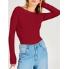 image:imageANRABESS Womens Double Lined Fitted Shirts Fall Long Sleeve Boat Neck TopsRed