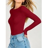 image:imageANRABESS Womens Double Lined Fitted Shirts Fall Long Sleeve Boat Neck TopsRed