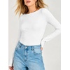 image:imageANRABESS Womens Double Lined Fitted Shirts Fall Long Sleeve Boat Neck TopsWhite